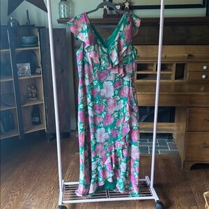 London Times Pink and Green Floral Maxi Dress